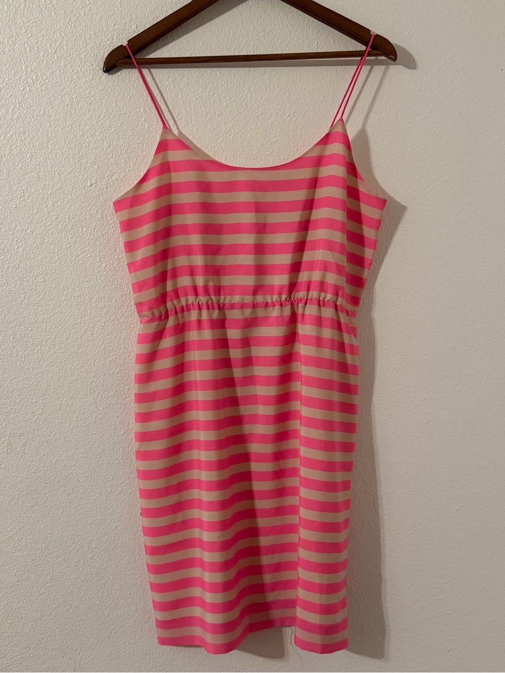 J. Crew Pink and Cream Striped Spaghetti Strap Midi Dress Size 10